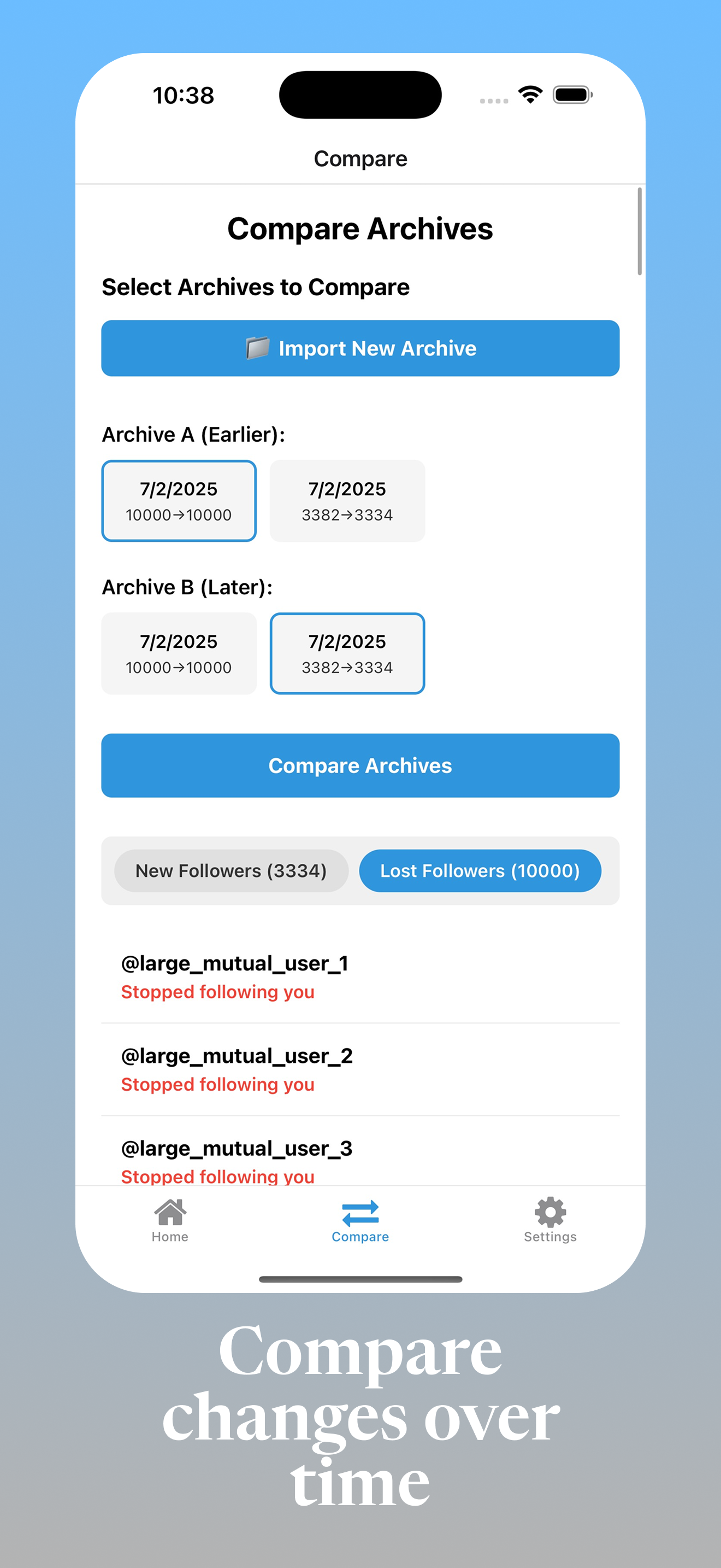 Archive comparison view